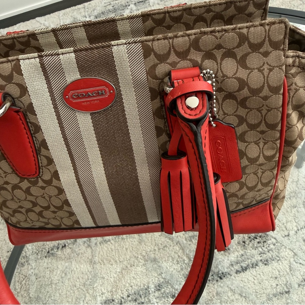 Coach New York legacy Signature Stripe Satchel in Brown and orange - Picture 3 of 7